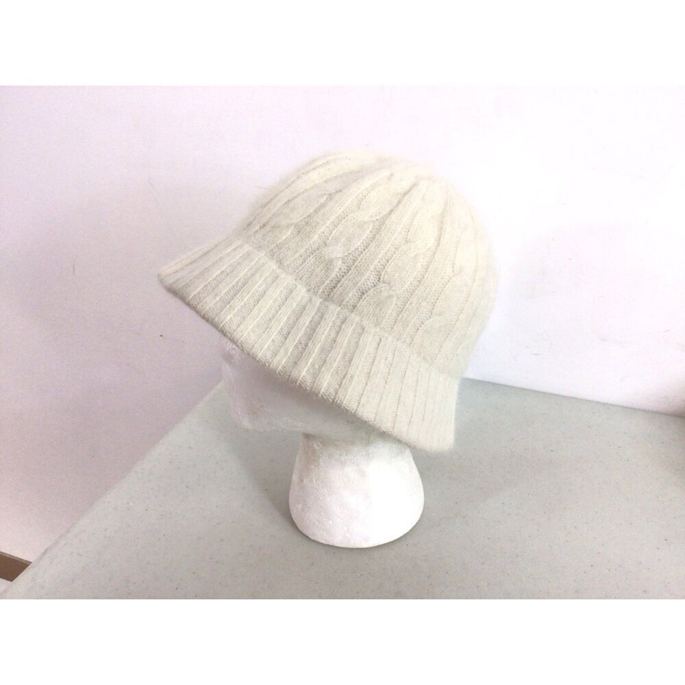 Ivory Angora Bucket Hat Cable Knit Womens One Size